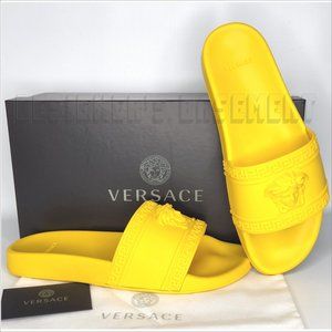 VERSACE mens 47EU - 14US sun yellow CARDINAL Medusa head FLIP-FLOP slide sandals
